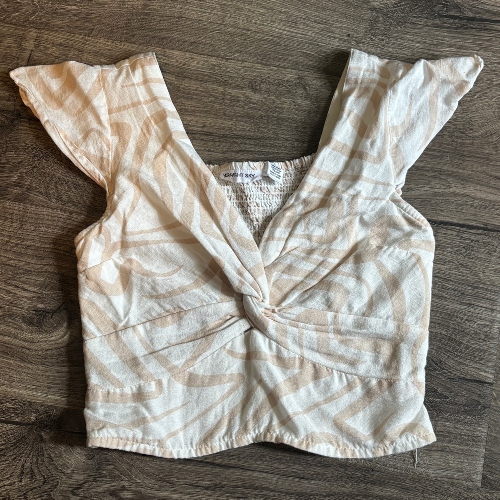 Cream Asymmetrical Ruched Crop Top